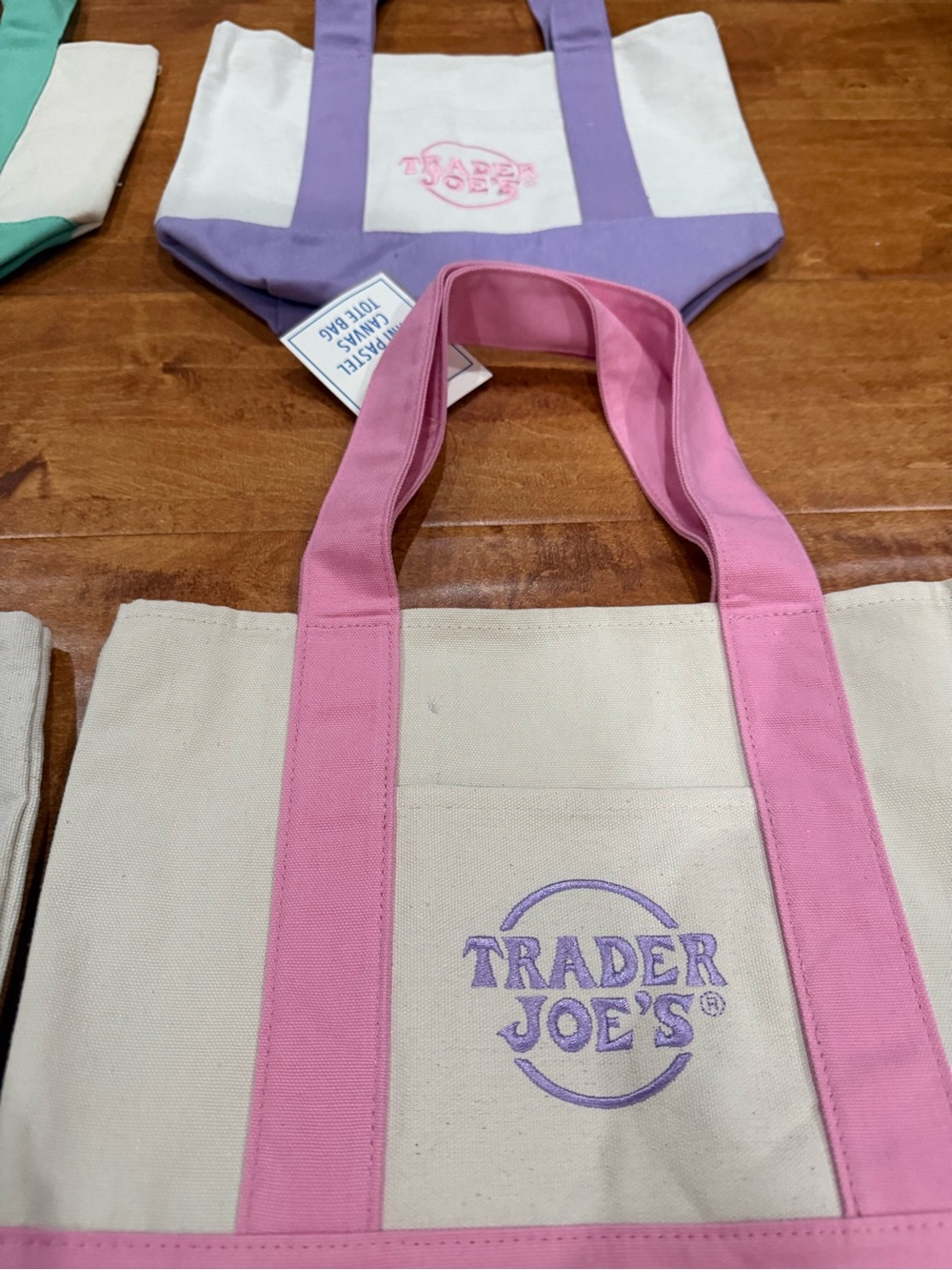NWT Mini Trader Joe’s Pastel Canvas Totes - Set of 4 - Picture 2 of 3